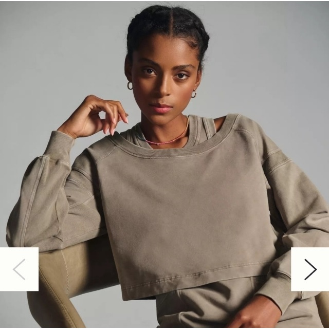 Anthropologie / Daily Practice Cropped Crewneck Sweatshirt In Olive